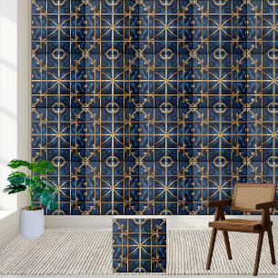 Azulejo Padrão Grego Clássico Azul e Dourado