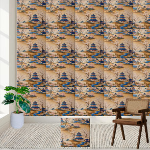 Azulejo peaceful River e Pagoda Art Chinoiserie