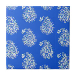 Azulejo persa paisley - branco em azuis cobaltos