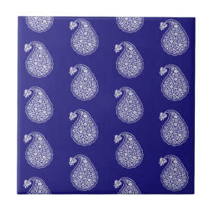 Azulejo persa paisley - branco no azul de índigo