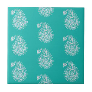 azulejo persa paisley - branco no turquesa