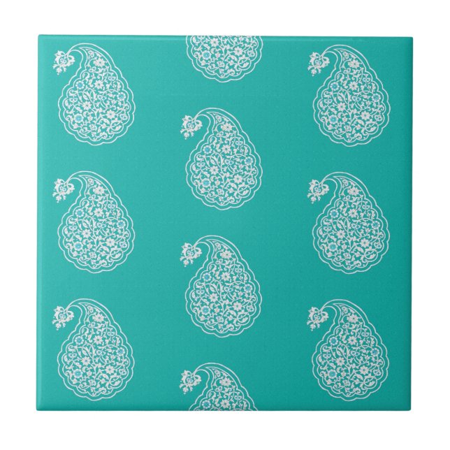 azulejo persa paisley - branco no turquesa (Frente)