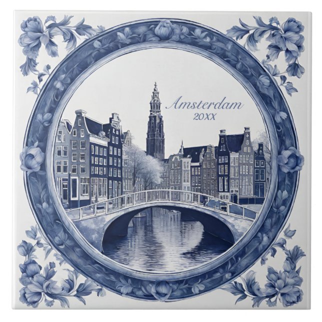 Azulejo Personalizado Blue Delft Amsterdam Souveni (Frente)