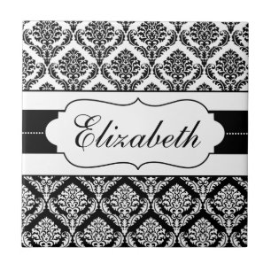 Azulejo Personalizado de Damasco Preto e Branco