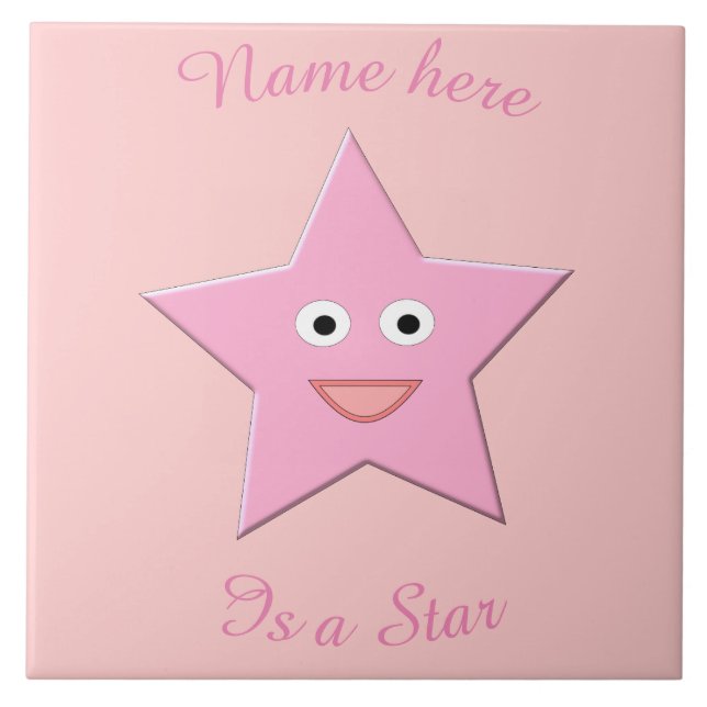 Azulejo Personalizado de Estrela Rosa bonito (Frente)