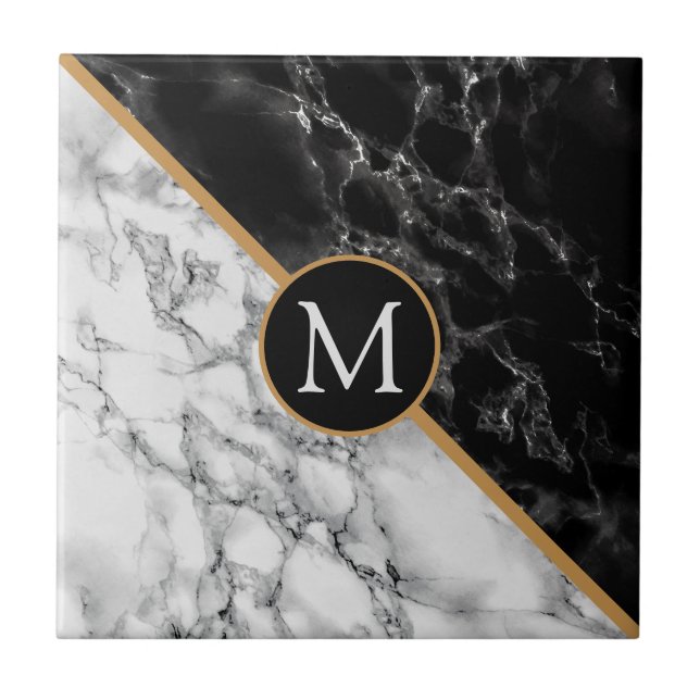 Azulejo Personalizado de Mármore Preto e Branco (Frente)