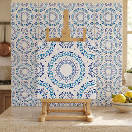 Azulejo Português Azul Branco Floral Mandala