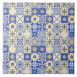 Azulejo Português Mosaico de Maiolica Azul e Amare