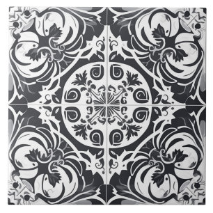 Azulejo Português Preto e Branco Sem Costura