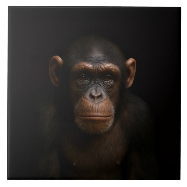 Azulejo Preto 4 Luxe com Chimpanzé Sereno (Frente)