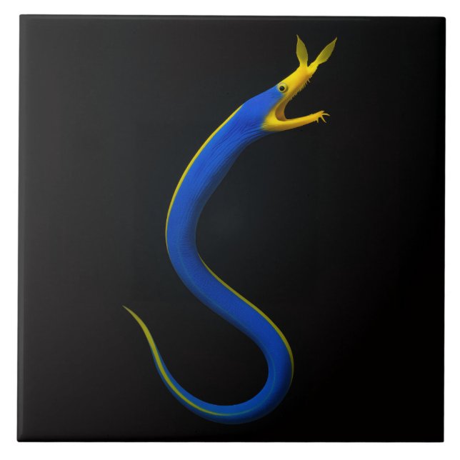 Azulejo Preto 4 Luxe com Enguia Azul Ribbon (Frente)