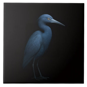 Azulejo Preto 4 Luxe com Garça Azul Pequena