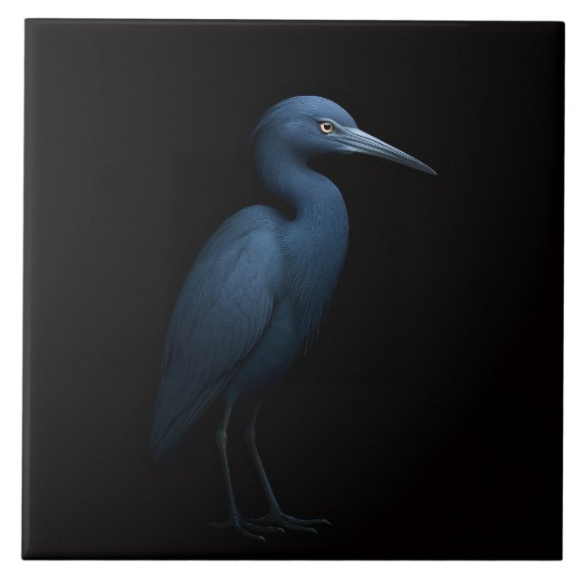 Azulejo Preto 4 Luxe com Garça Azul Pequena (Frente)