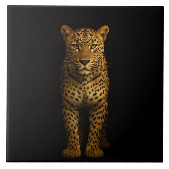 Azulejo Preto 4 Luxe com Leopardo Majestoso (Frente)