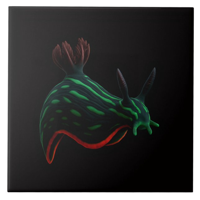 Azulejo Preto 4 Luxe com Lesma-do-Mar Verde Neon (Frente)