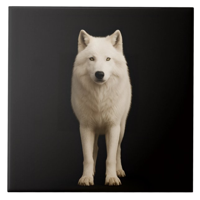 Azulejo Preto 4 Luxe com Lobo Ártico Marfim (Frente)