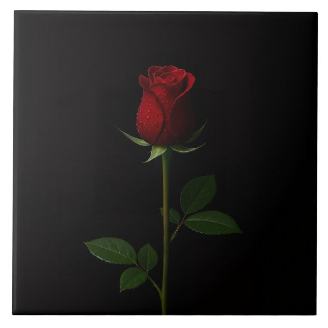 Azulejo Preto 4 Luxe com Rosa Vermelha de Veludo (Frente)