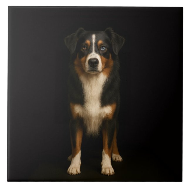 Azulejo Preto 4 Luxo com Australian Shepherd Sábio (Frente)