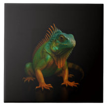 Azulejo Preto 4 Luxo com Iguana Verde