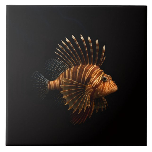 Azulejo Preto 4 Luxo com Peixe-Leão Vermelho (Frente)
