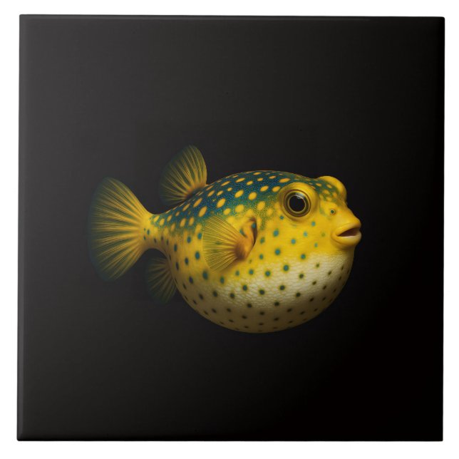 Azulejo Preto 4 Luxo com Peixe-Peixe Amarelo (Frente)