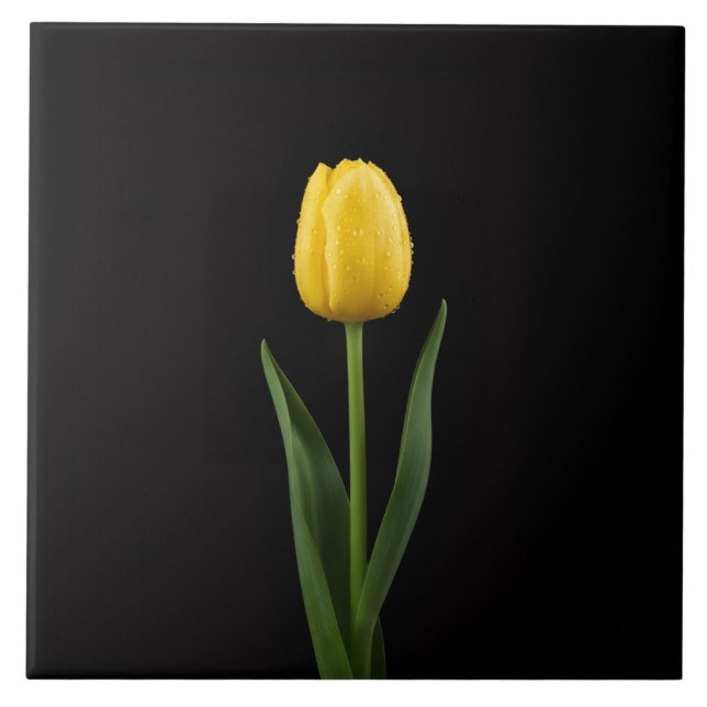 Azulejo Preto 4 Luxo com Tulipa Amarela Dourada (Frente)