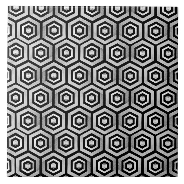 Azulejo Preto Branco Padrão Geométrico Hexagonal (Frente)