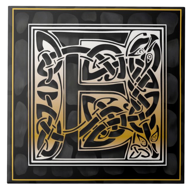 Azulejo preto celta da inicial do monograma da (Frente)