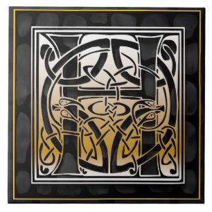 Azulejo preto celta da inicial do monograma da