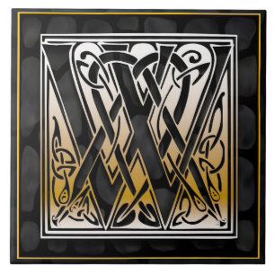 Azulejo preto celta da inicial do monograma de W