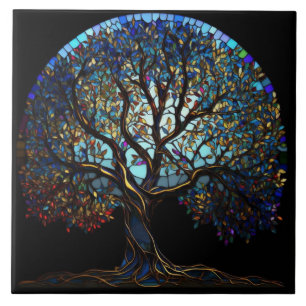 Azulejo preto com mosaico multicolorido