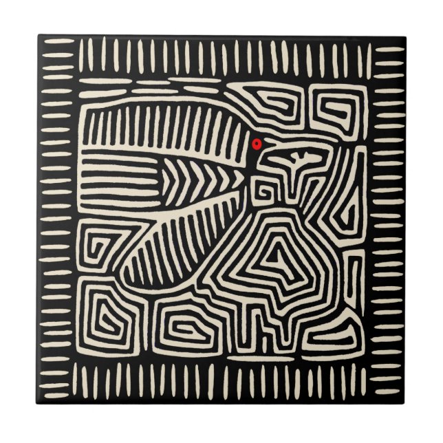 Azulejo Preto de Pássaro Indiano Kuna (Frente)
