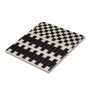 Azulejo Preto e Bege Listrado Quadrado
