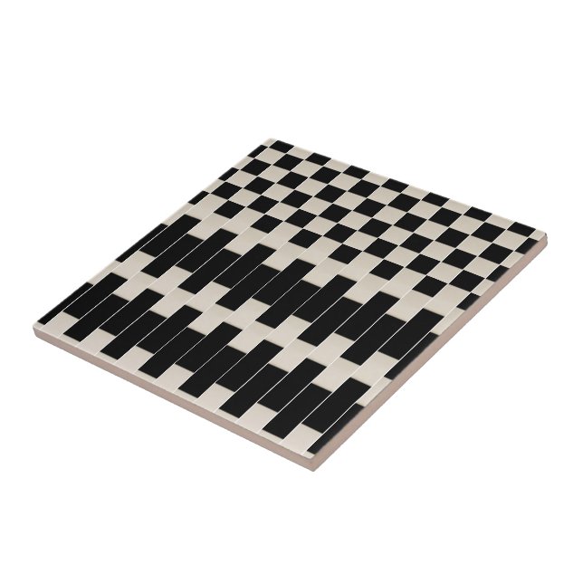 Azulejo Preto e Bege Listrado Quadrado (Lateral)