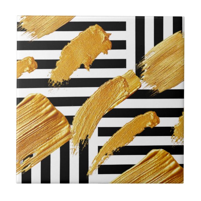 Azulejo Preto e Branco com Faixa de Ouro (Frente)