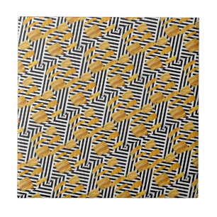 Azulejo Preto e Branco com Listra em Padrão Dourad