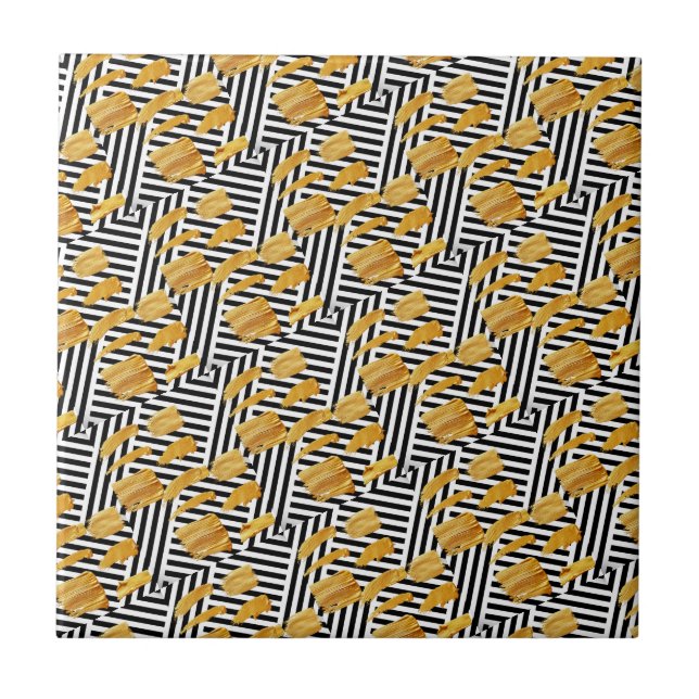 Azulejo Preto e Branco com Listra em Padrão Dourad (Frente)