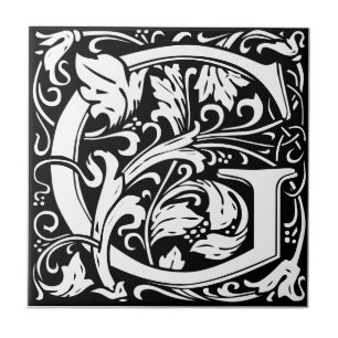 Azulejo preto e branco em estilo art nouveau com a