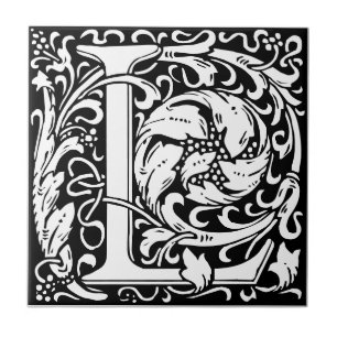 Azulejo preto e branco em estilo art nouveau com a