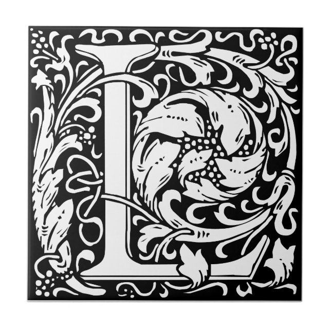Azulejo preto e branco em estilo art nouveau com a (Frente)
