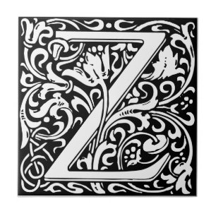 Azulejo preto e branco em estilo art nouveau com a