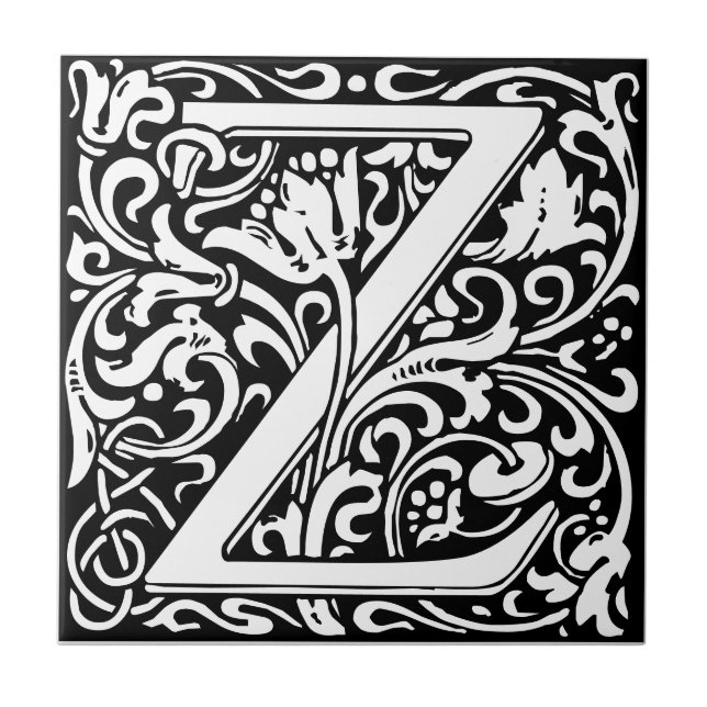 Azulejo preto e branco em estilo art nouveau com a (Frente)