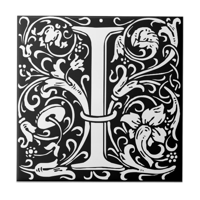 Azulejo preto e branco letra I art nouveau (Frente)