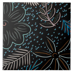 Azulejo Preto Floral Cerâmico