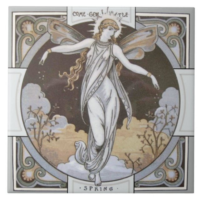 Azulejo "Primavera" sazonal raro de reprodução de  (Frente)