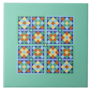 azulejo quadrado marroquino em terracota azul