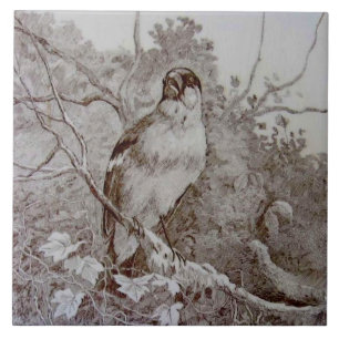 Azulejo Repro 1886 Minton Sepia Transferware Bird 