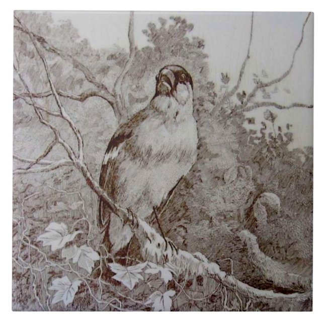 Azulejo Repro 1886 Minton Sepia Transferware Bird  (Frente)