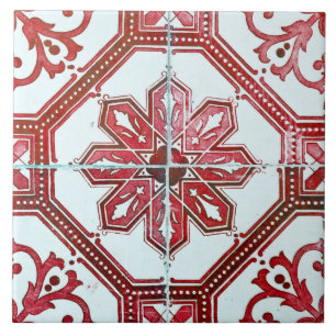 Azulejo Repro Vintage Red and White Majorca