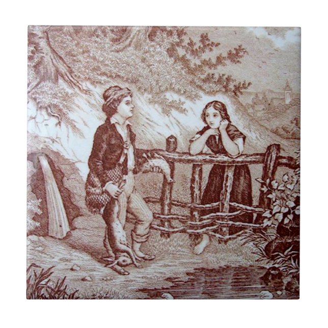 Azulejo Repro Vitoriano 1880 Sepia "The Hunt" (Frente)